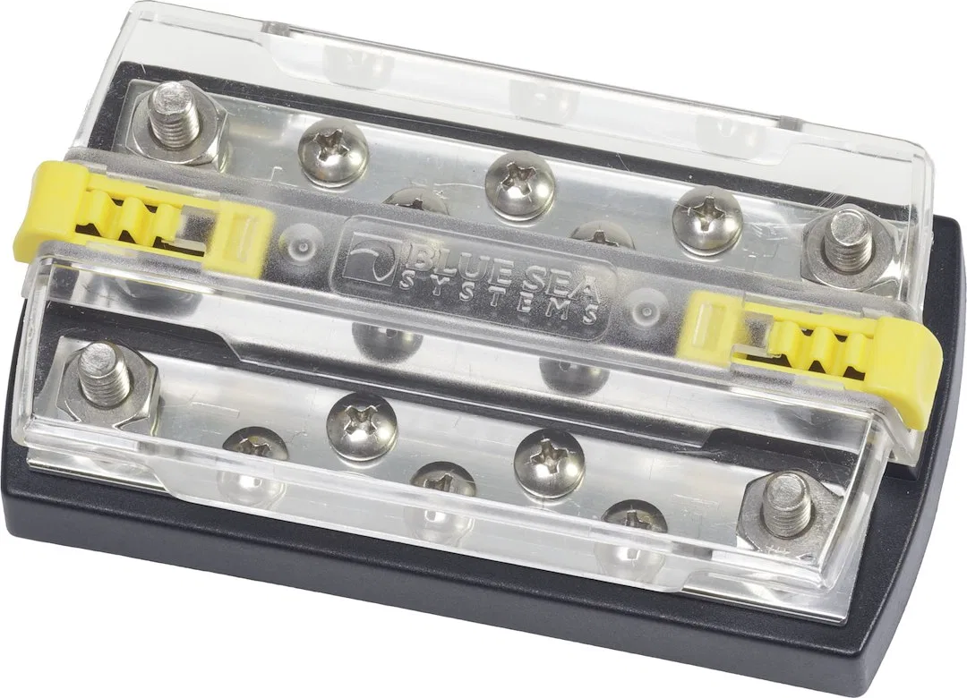2722-BSS – BLUE SEA Busbar, 10 Stud Terminal/ 4 Screw Terminal 300 Volts AC/ 48 Volts DC 130 Amps AC/ 150 Amps DC Wit...